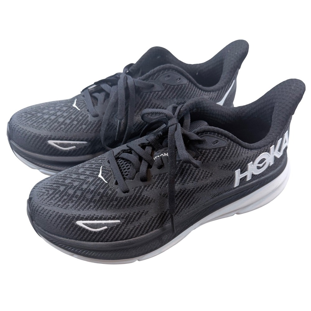 Hoka Clifton 9 Womens Running Shoes Black White 1127896 BWHT Size 7.5B